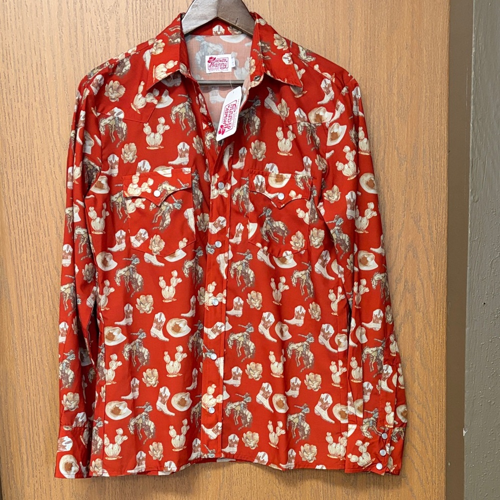 Vintage Red Western Print Button-Up Shirt